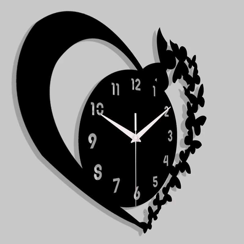 Heart shaped frameless design acrylic silent clock living room bedroom home decoration Mothers Day New Year Easter gift C251015