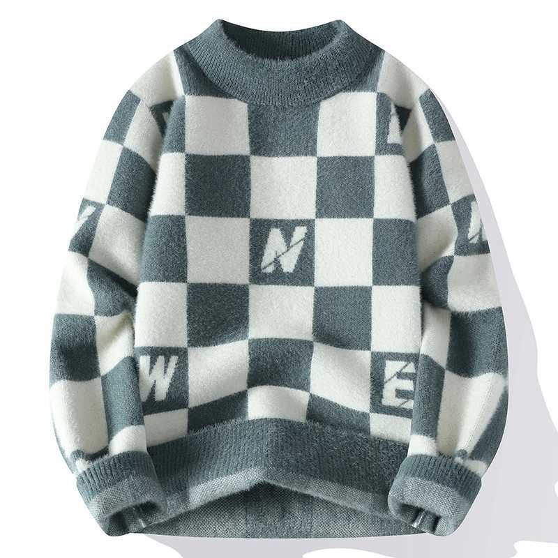 High quality Mink hair Sweater autumn Winter mens fashion Korean Rhombus Knitted Pullover mens wear Thickened mens Top J251015