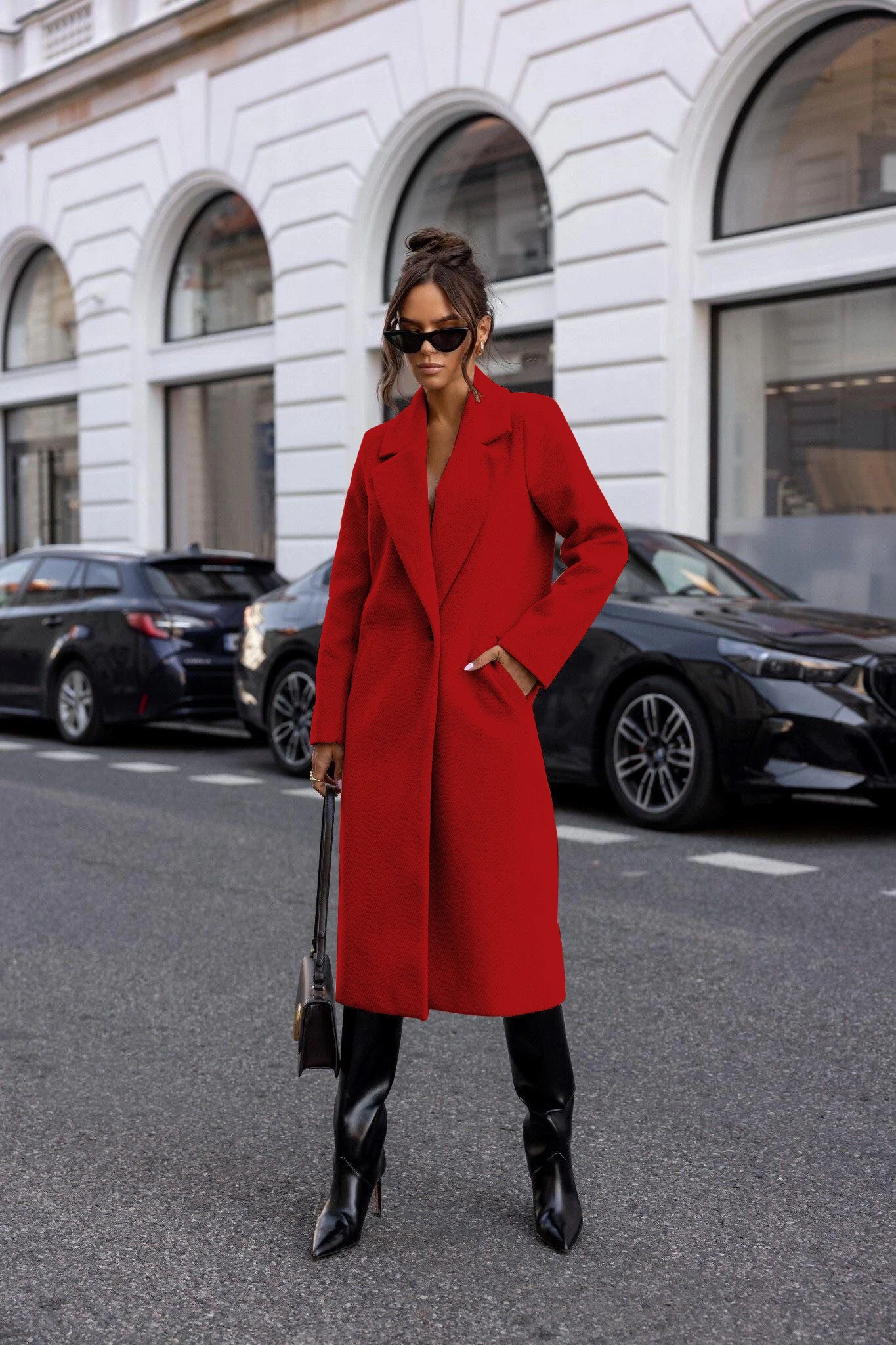 Womens Trench Coat Winter Notched Lapel One Button MidLong Pea Coat Casual WorkOffice Overcoats Jacket with Pockets 251029