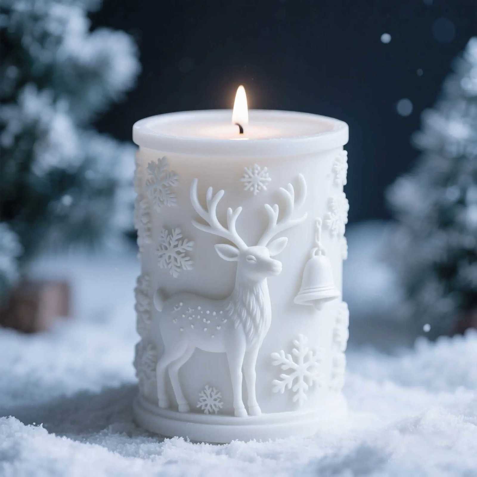 3D Cylinder Christmas Snowflake Elk Silicone Candle Mold Christmas Tree Santa Aroma Plaster Mold Candle Making Supplies C251015