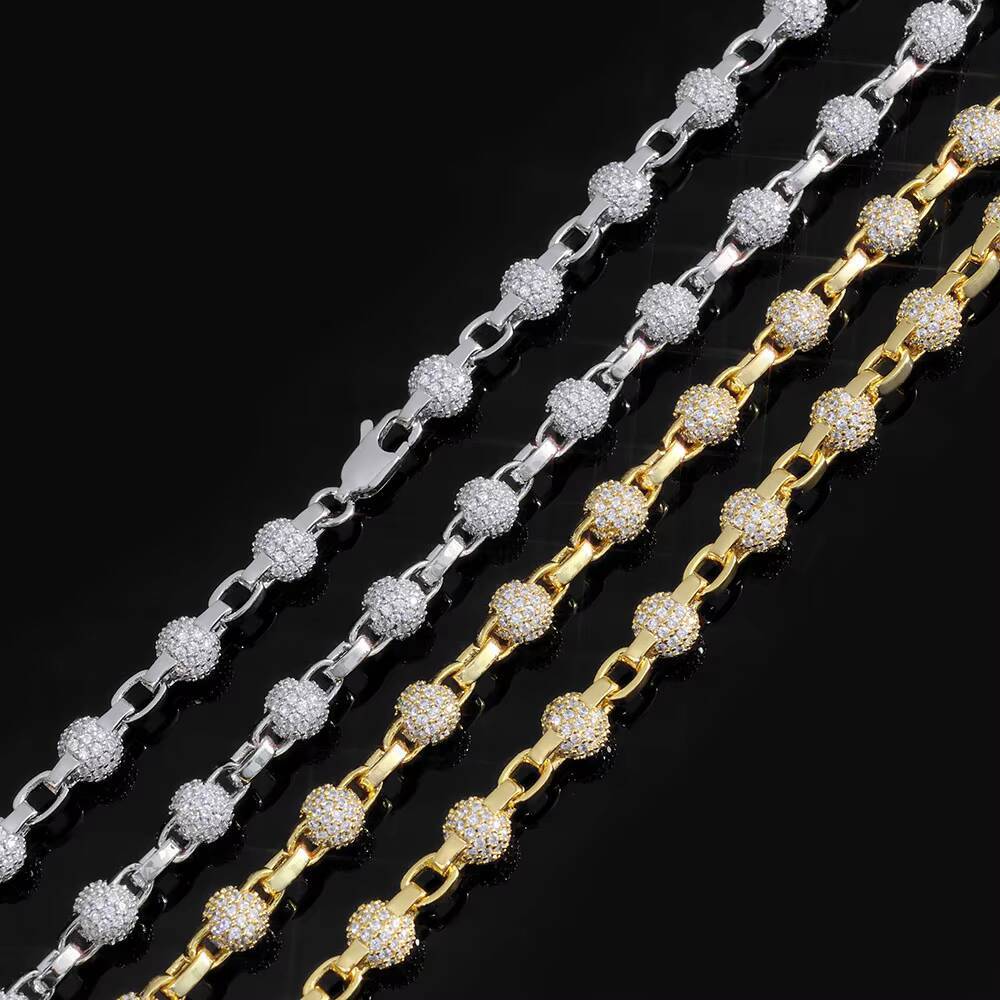 NUOYA Hip Hop Jewelry 4mm Round Bead Choker Necklace Full Pave Iced Out Moissanite Diamond Link Chain Gold Plated Necklace for Women Designer