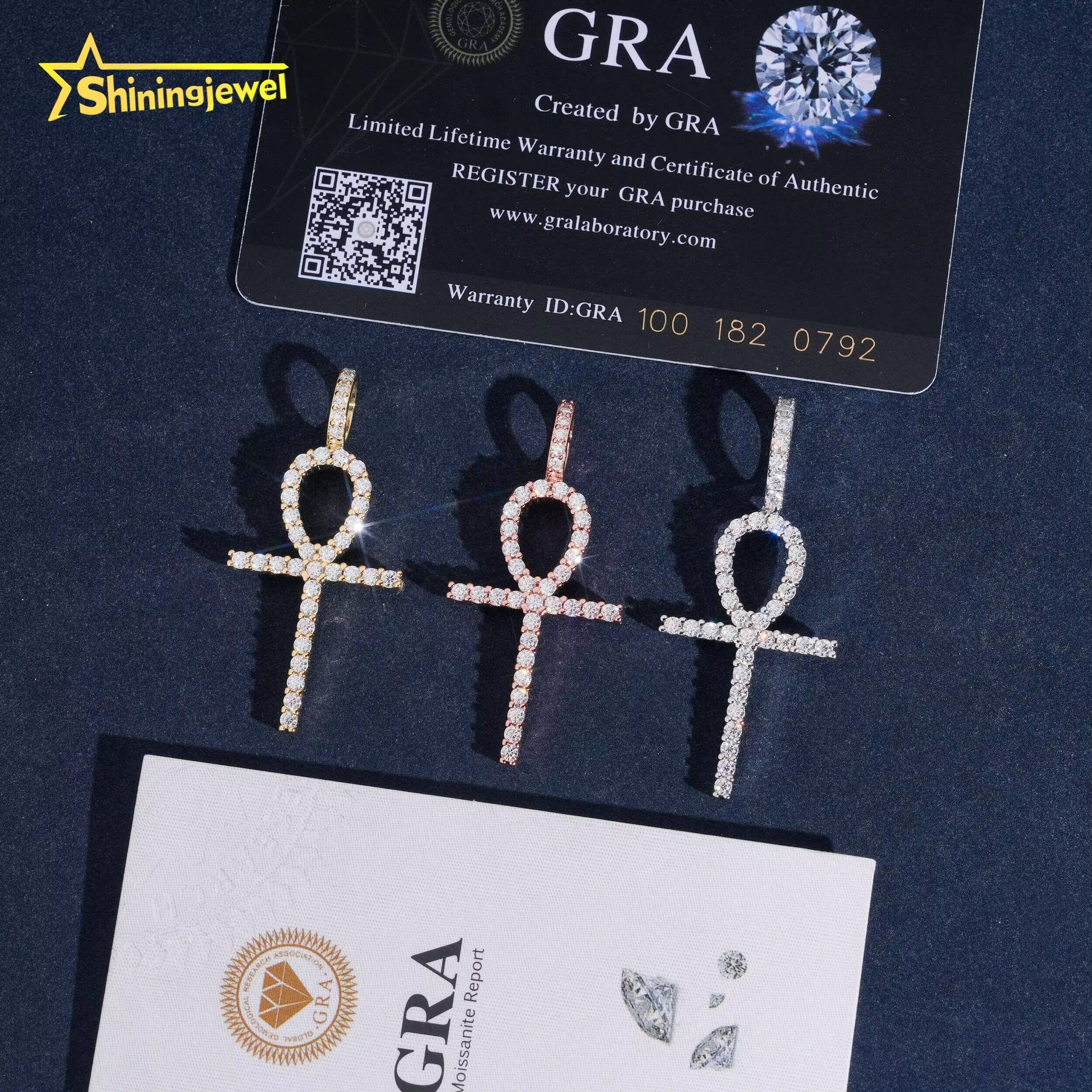 Fashion Jewelry 925 Silver Rose Gold Hip Hop Cross Allah Charms Iced Out Moissanite Pendant