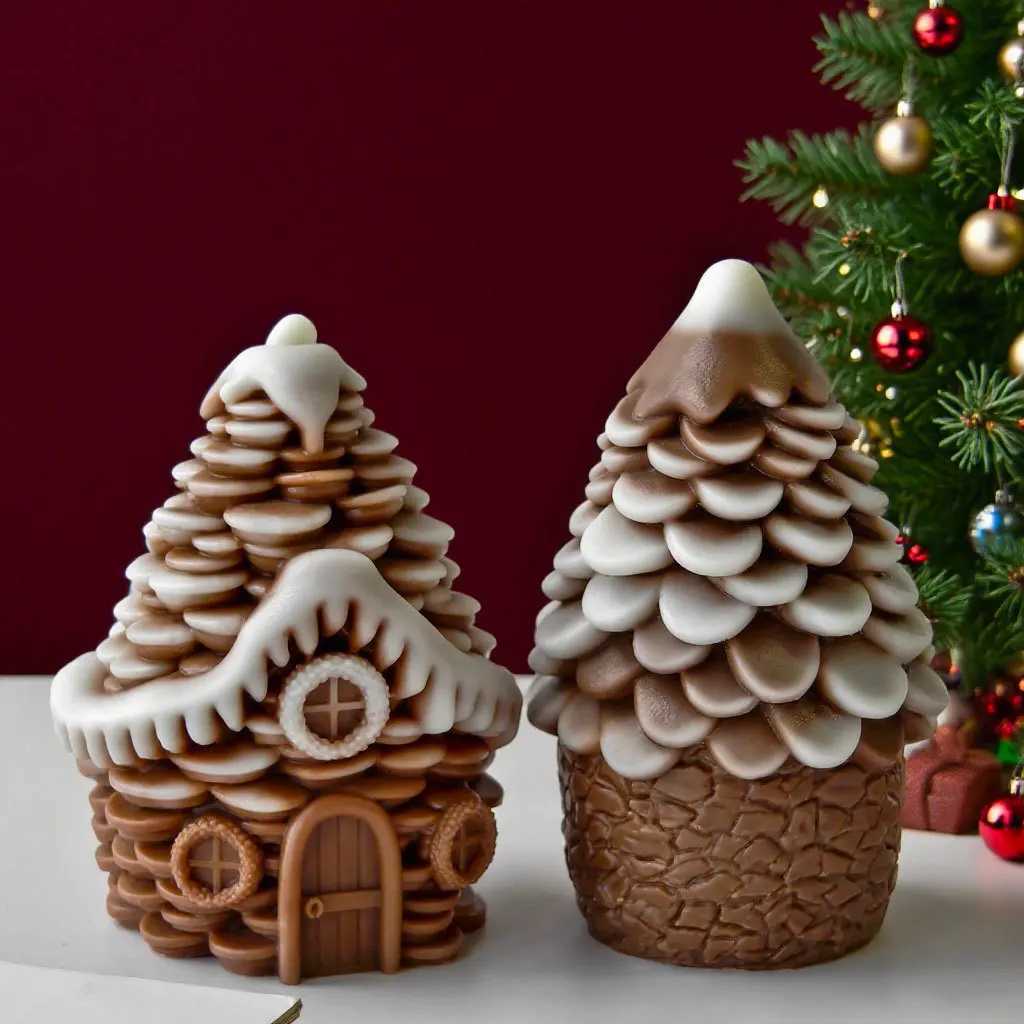 3D Pinecone House Candle Silicone Mold DIY Christmas Series Scented Candle Handmade Making Gypsum Resin Mould Home Decor Gifts C251015