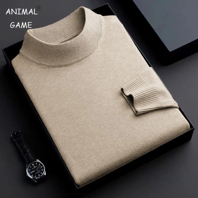 Autumn Mens Mock Neck Sweaters Casual Turtleneck Knitted Long Sleeve Pullover Sweater Winter Outdoor Warm Basic Casual Tops 251013