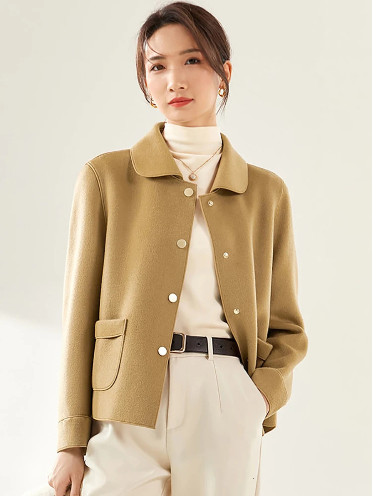 SENTUBILA Women 100 Wool Coat 2025 Office Lady Elegant Fashion Warm Solid Vintage Turndown Collar Pocket Short Coats W24O43399 251029