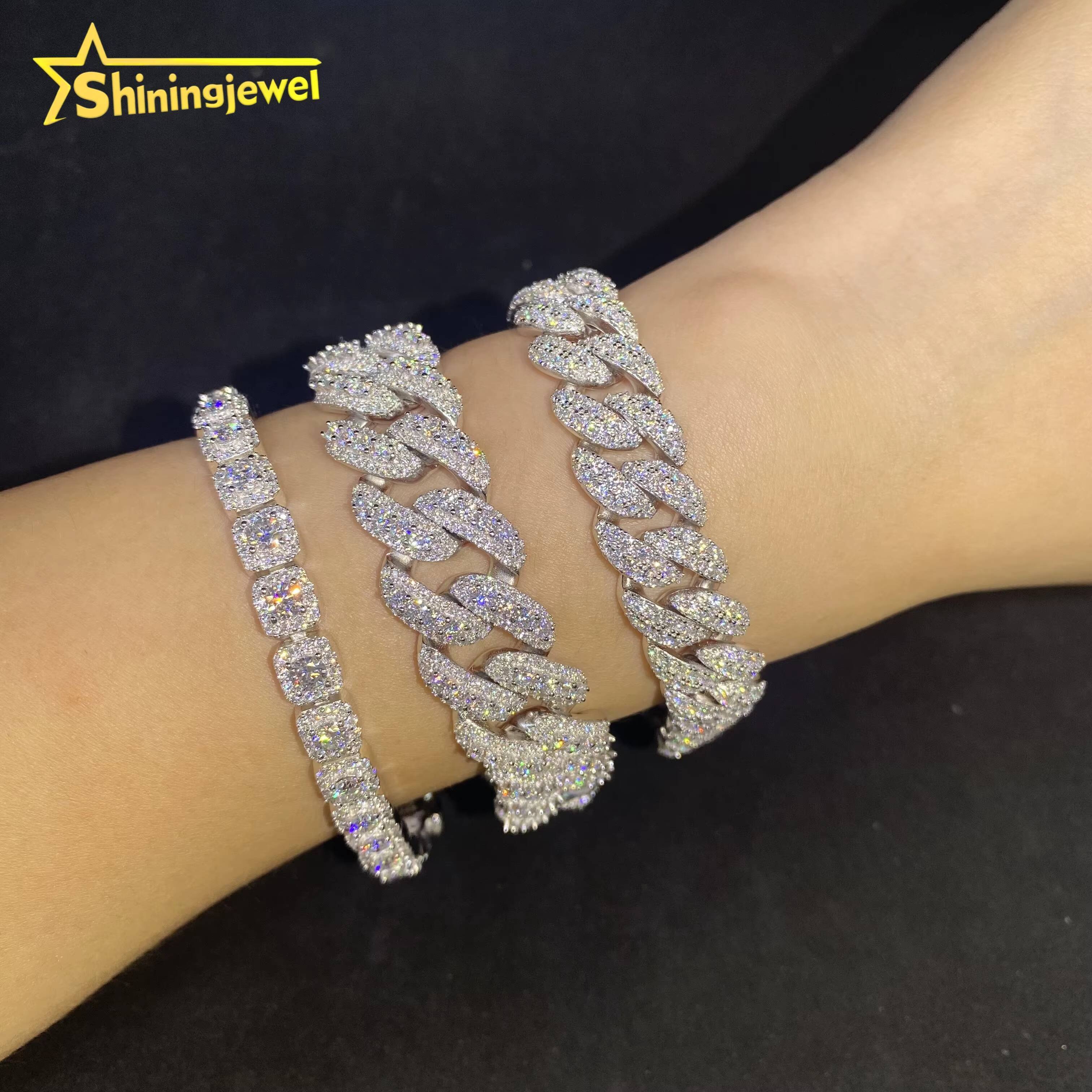 3Styles Pass Diamond Tester Iced Out Bracelet Fine Hip Hop Diamond Jewelry 925 Silver VVS D Moissanite Cuban Link Chain Bracelet