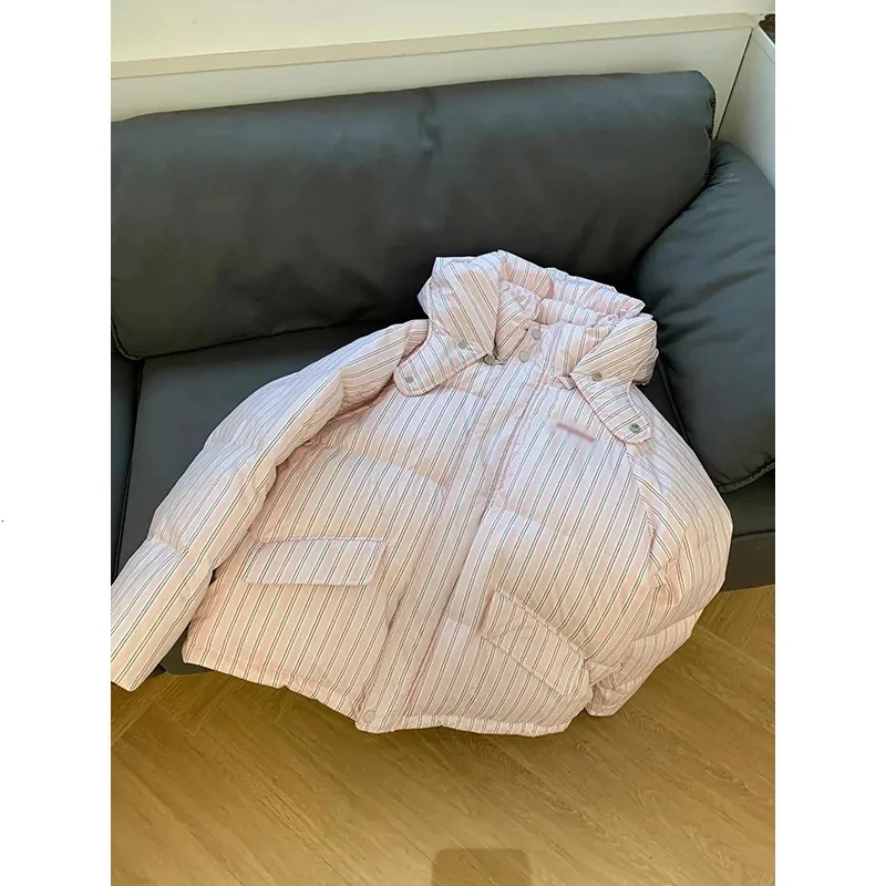 Korea Striped Hooded Cotton Coats Winter Streetwear Fashion Parkas Thick Causal Casaco Tops Loose Wom 251011
