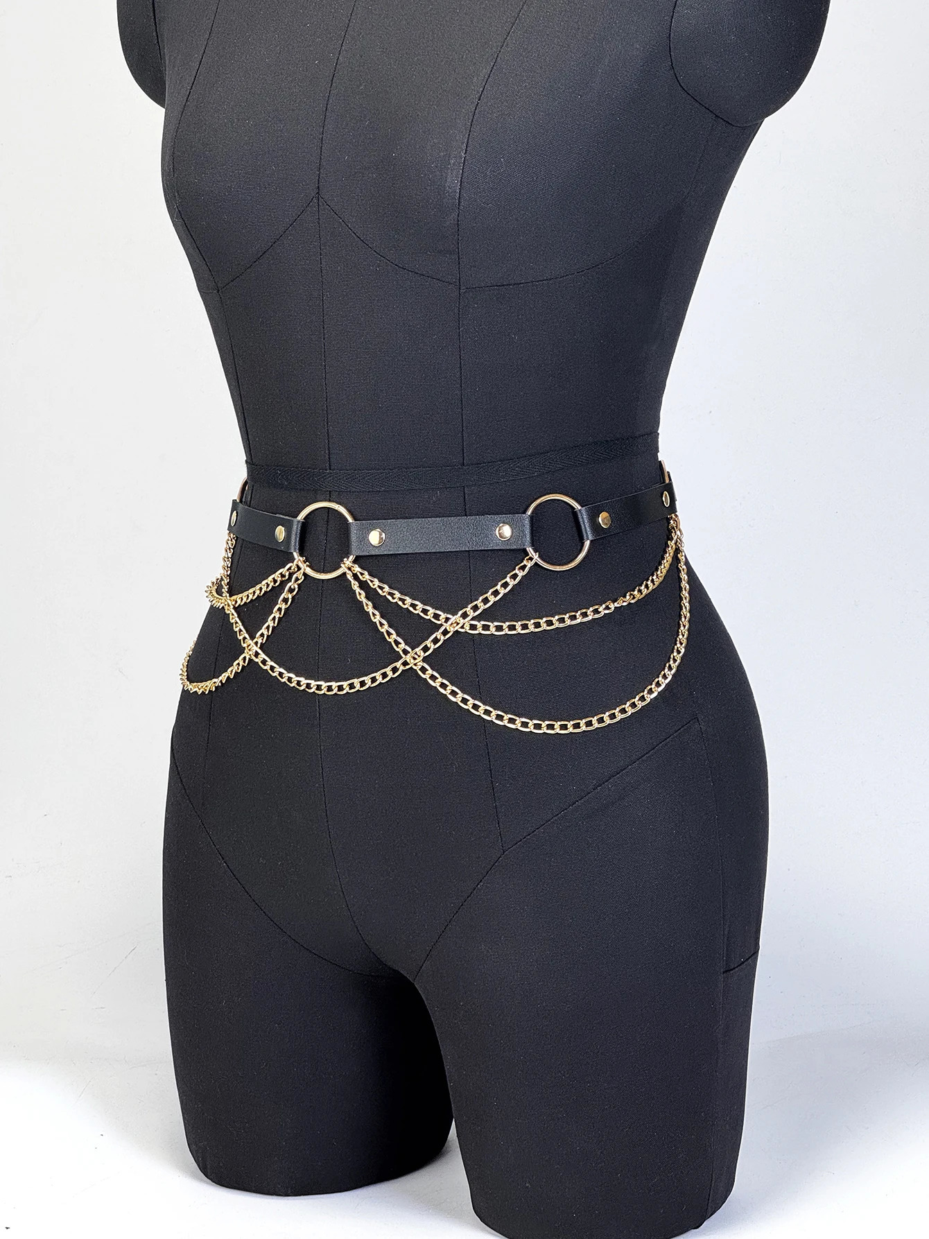 Women PU Leather Harness Belt Gold Waist Chain Fashion Waistband Accessory Leisure Punk Gothic Clothing Jewelry 251008