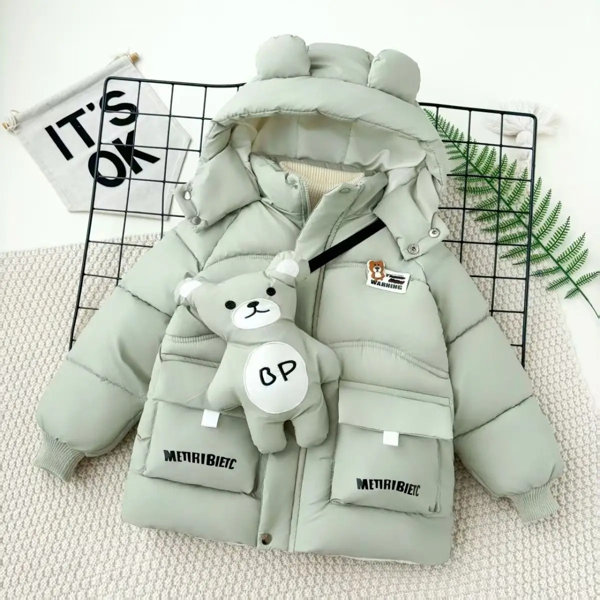 Autumn Winter Baby Boy Down Jacket Kids Cute Bear Thicken Padded Thermal Hooded Parka Coat With Bag Children Outerwear 26Y 251014