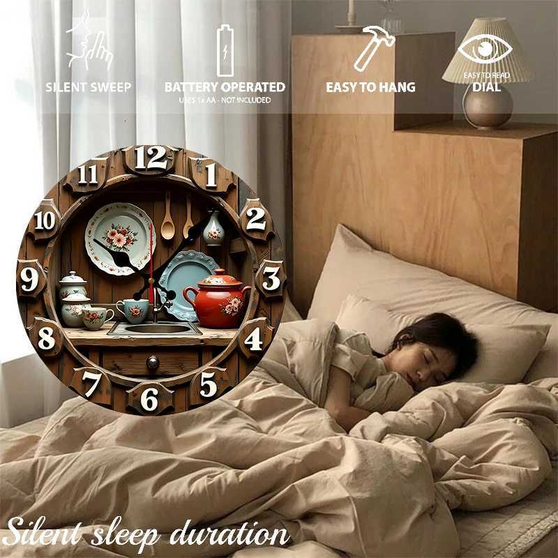 Vintage Kitchen Design Wooden Round Silent Hanging Wall ClockSuitable For Living RoomOfficeStudy RoomBedroomHome Decoration C251015