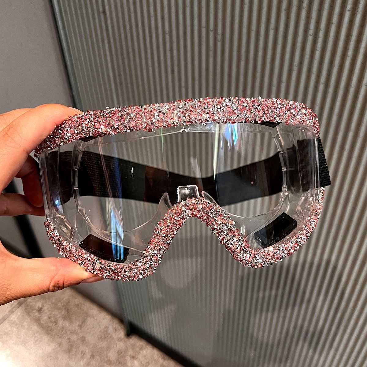 New Luxury Rhinestone Goggles Mountaineering Sandproof Dustproof Cycling Glasses Large Frame Sponge Ski Goggles H251015