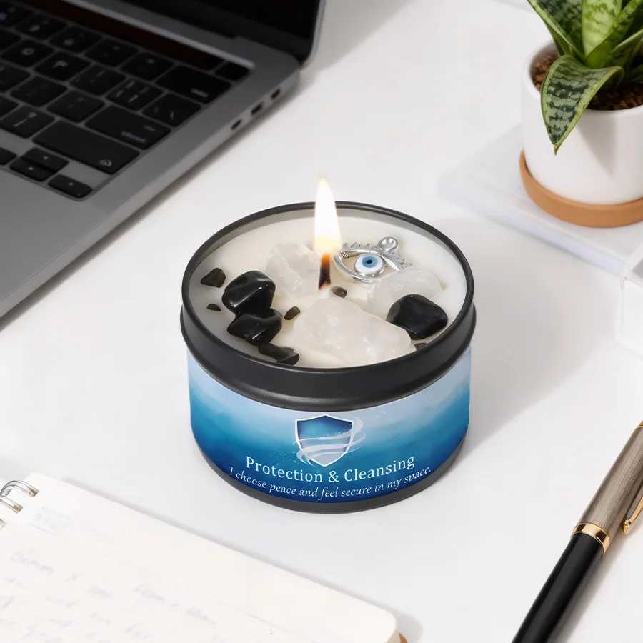 Sage Frankincense Scented Candles Law of Attraction Protection Cleansing Ritual with Crystals Christmas Halloween Home Use C251015