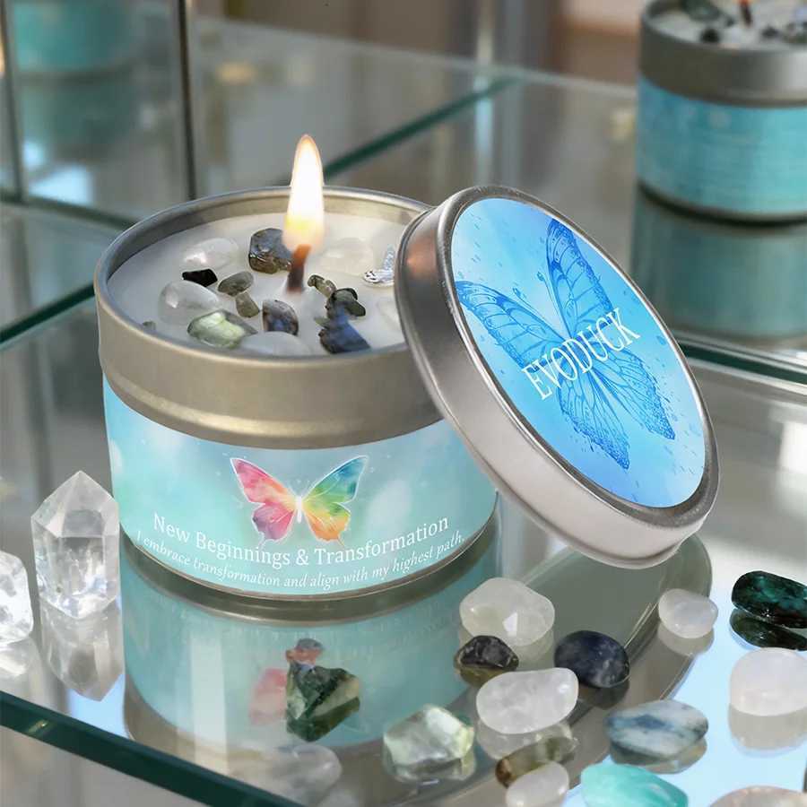 Lemon Mint Scent with Crystals Scented Candle for Gifting Female Friends Suitable for ChristmasHalloween Home Meditation C251015