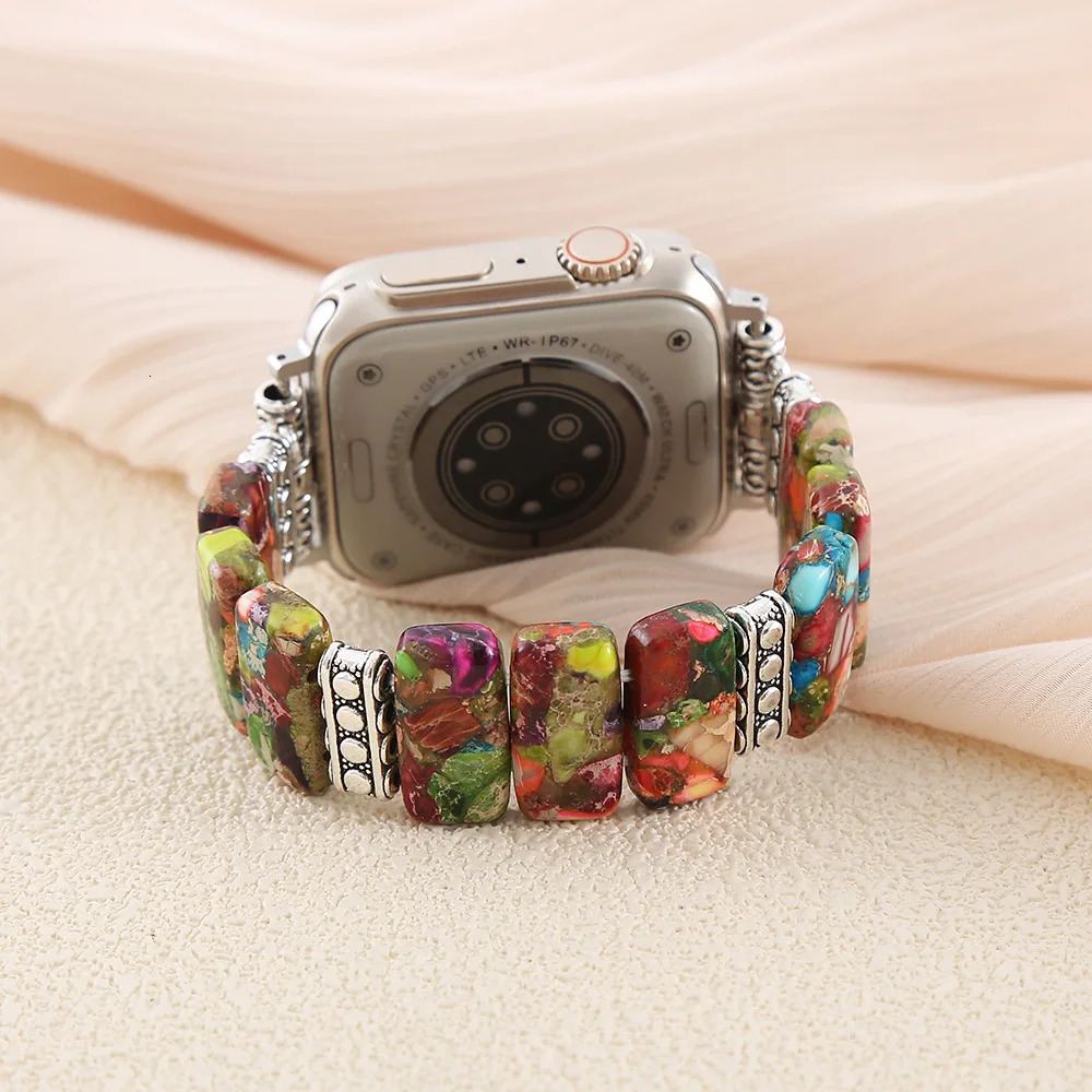 Beaded Natural Stone Bracelet Band Women Compatible For Apple Watch Strap Series Handmade Elastic Accessories 251008