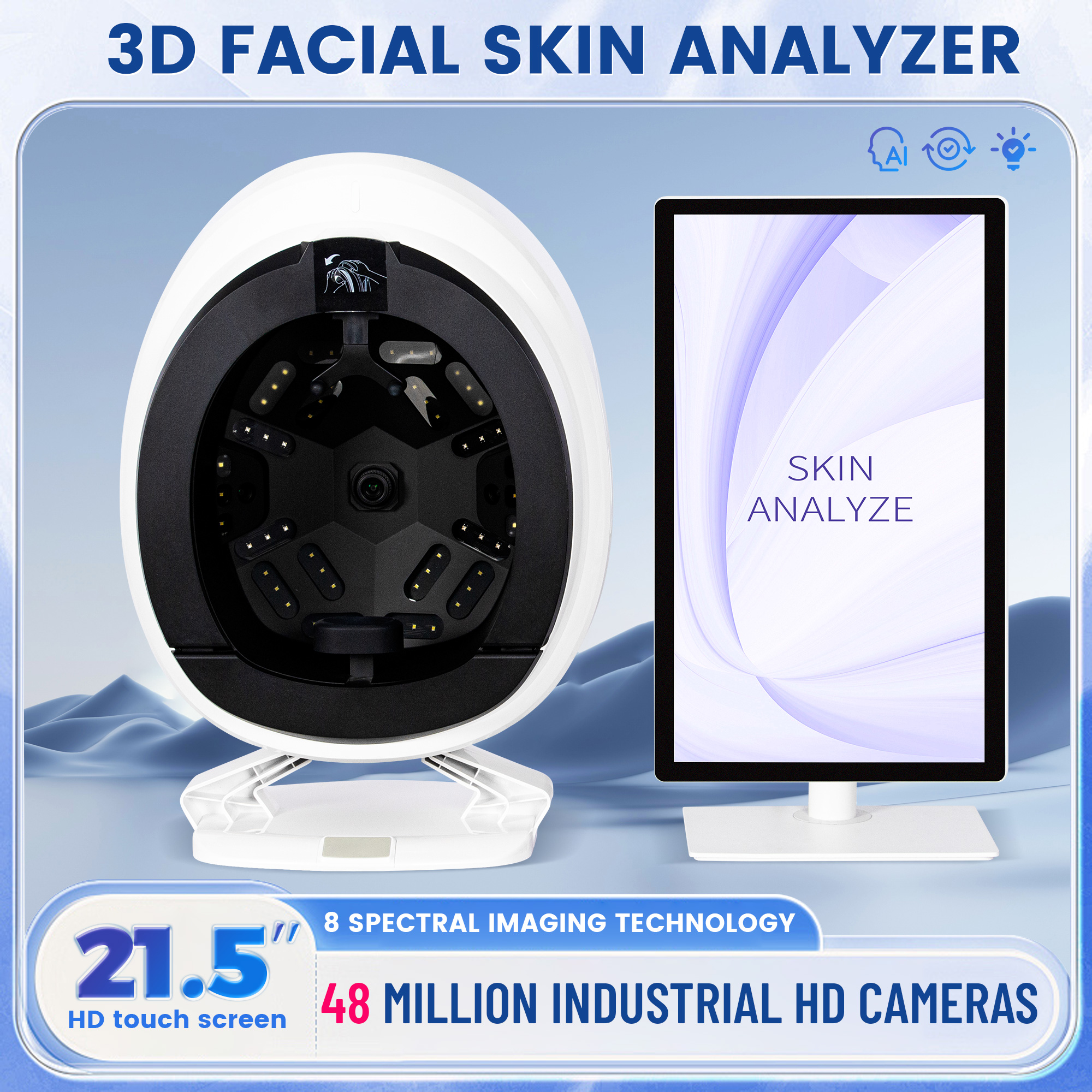 3D Facial Skin Analyzer Machine With 48 Million HD Camera and 21.5 Inch Touch Screen AI Skin Analysis Device For Beauty Salon and Spa Skin Diagnosis
