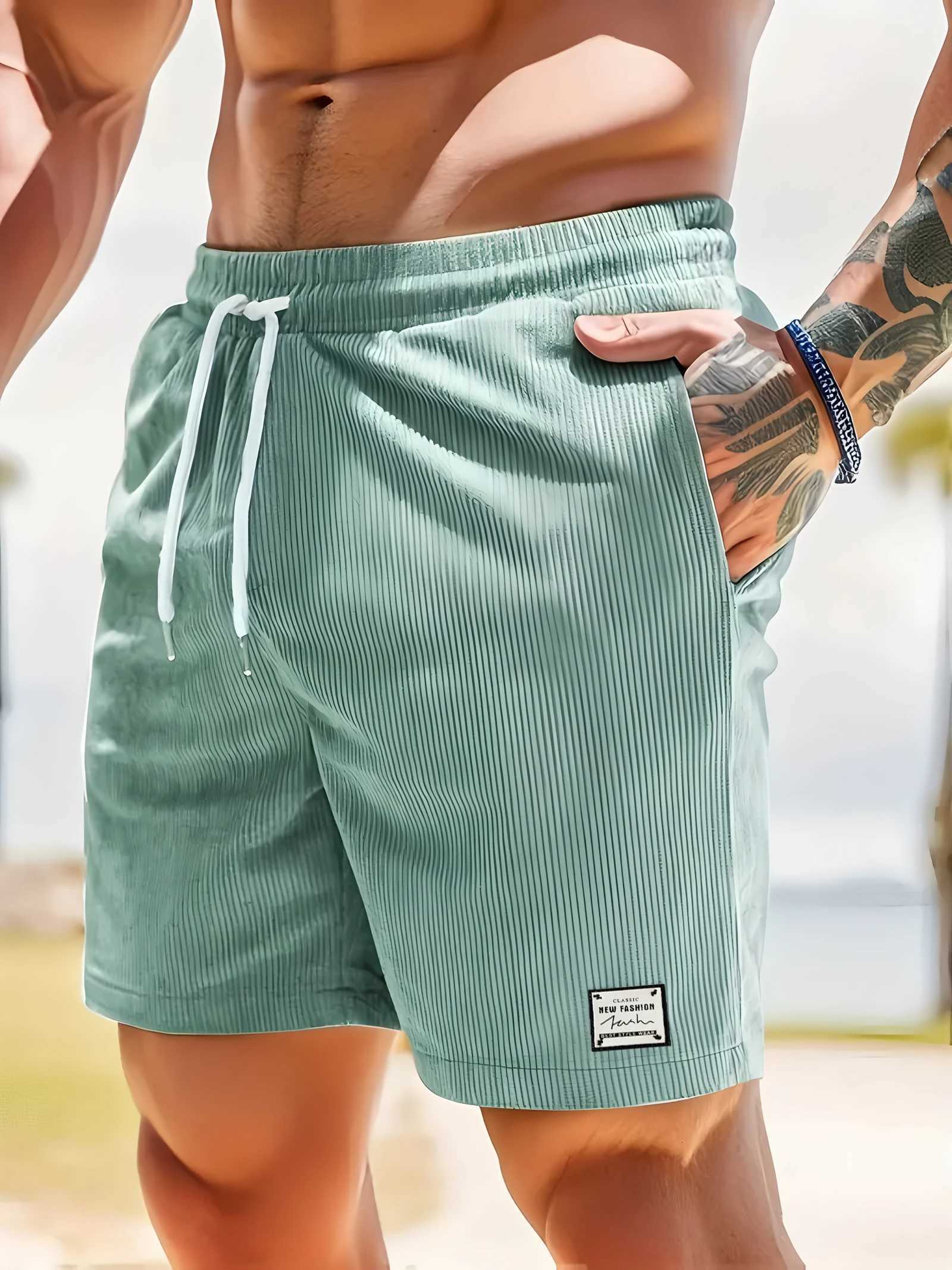 New Mens Fitness Lightweight Sweatpants Summer Casual Pockets Shorts Basic Solid Color Short Pants Jogging Beach Shorts MenT251015