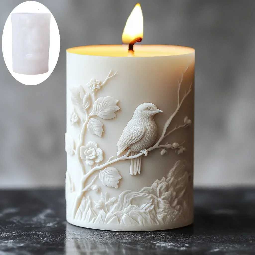 3D Bee cylindrical candle silicone mold leaf flower bee cylindrical resin mould animal cement gypsum molds C251015