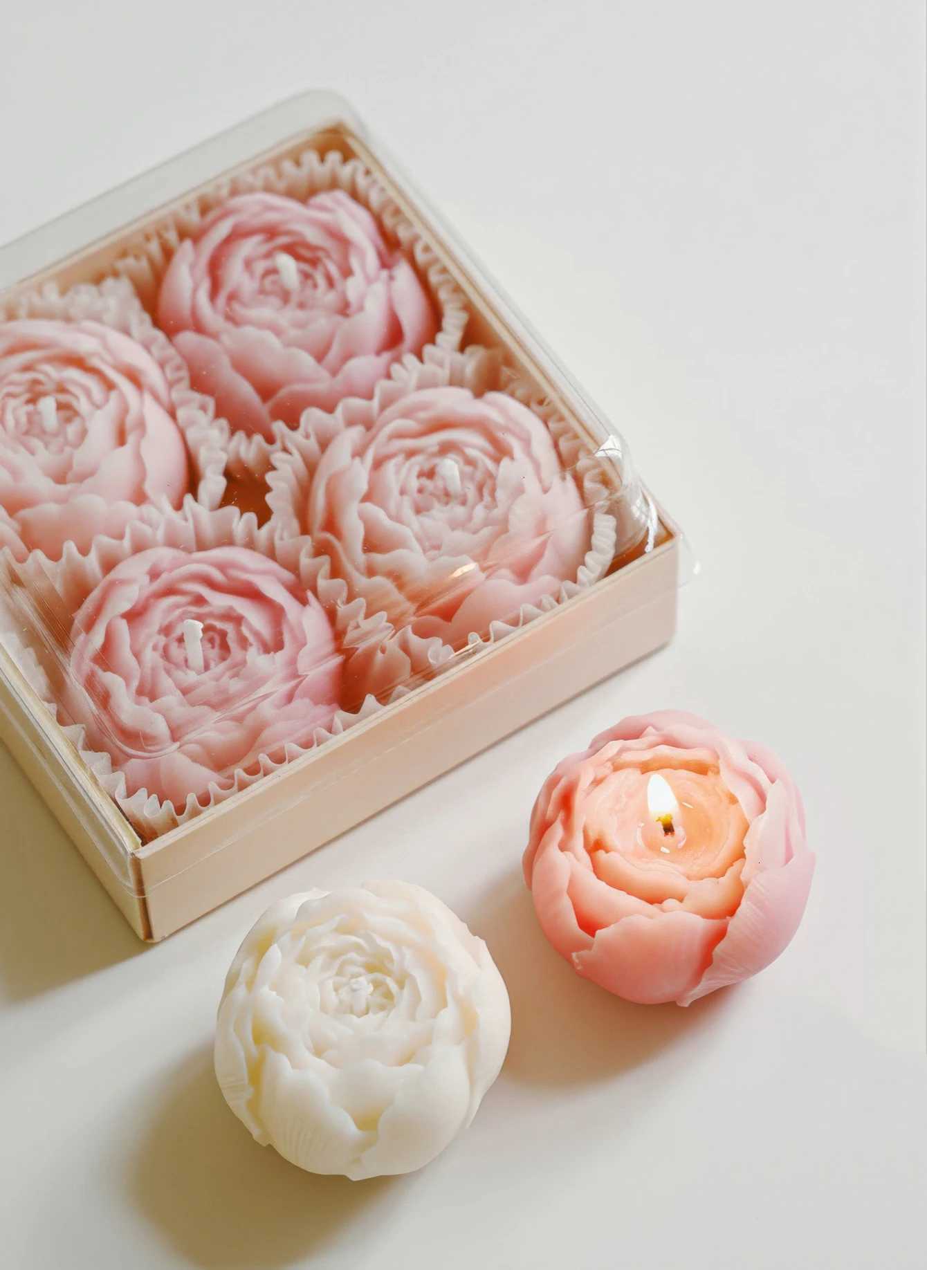 Rose Flower Shaped Soy Wax Candle Set of 4 Gift Box Handmade Decorative Smokeless Candles for Home DecorBirthdayWedding Gifts C251015