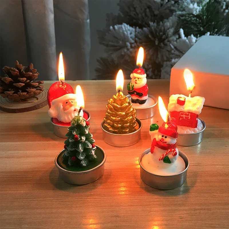 Mini Xmas Candles Navidad New Year Gifts Christmas Candles Santa Claus Snowmen Tin Cans Candle Christmas Decorations for Home C251015