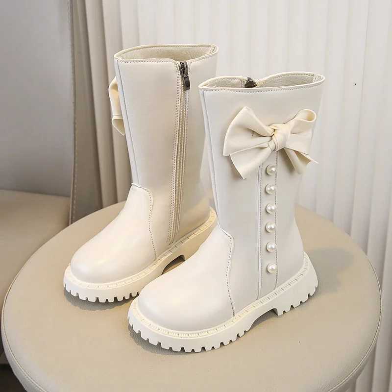 Girls Midcalf Boots Princess Style Big Bows Kids Long Boots Round Toes 2025 Autumn New Children Fashion Boots Side ZipperT251015