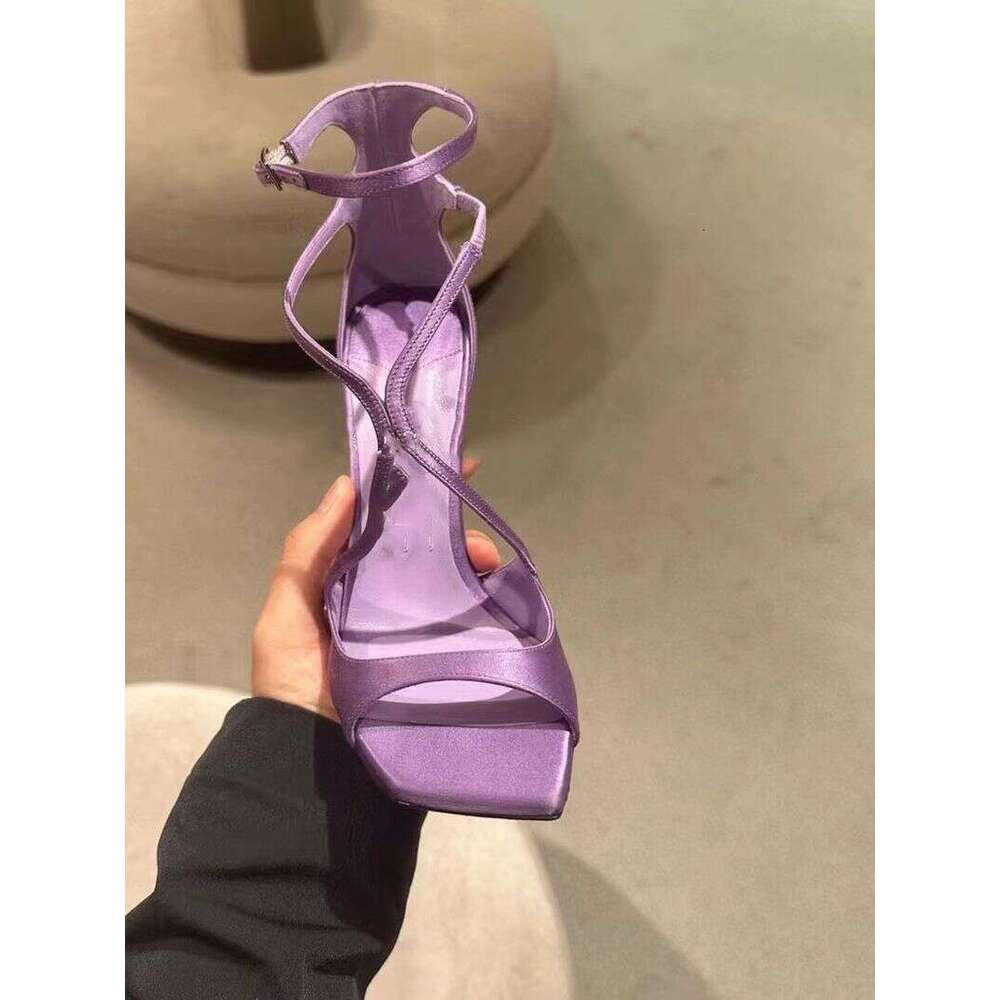 One-Strap Purple Stiletto Sandals Open Toe Sexy Satin