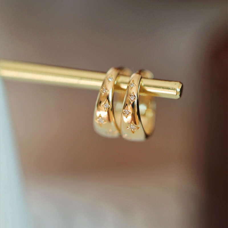 Earrings Designer for Women Luxury jewelry Four pointed star earring Zircon inlay 925 silver plated with 14K gold Exquisite Unique Festival Vacation g