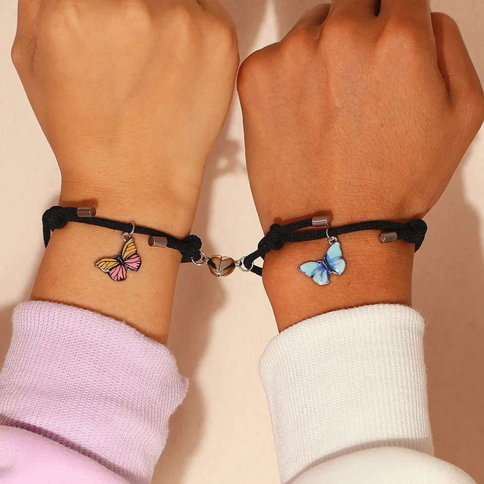 2 PCSSet Butterfly Couples Pendant Luminous Bracelet For Women Lover Black Rope Charm Friendship Girlfriend Party Jewelry Gift 251014