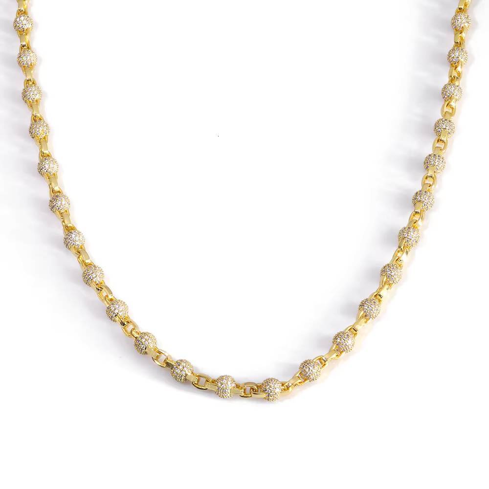 NUOYA Hip Hop Jewelry 4mm Round Bead Choker Necklace Full Pave Iced Out Moissanite Diamond Link Chain Gold Plated Necklace for Women Designer