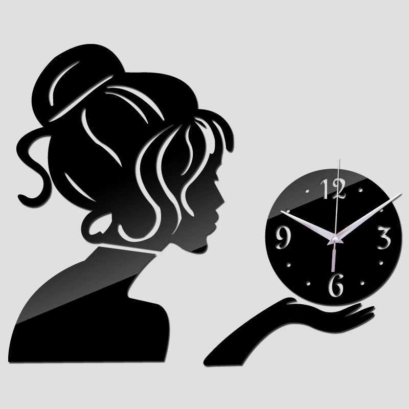 Beauty Lady Portrait Wall Clock Digital Quartz Watch Acrylic 3D Mirror Stickers Living Room Home Decor Beauty Salon Wall Decor C251015