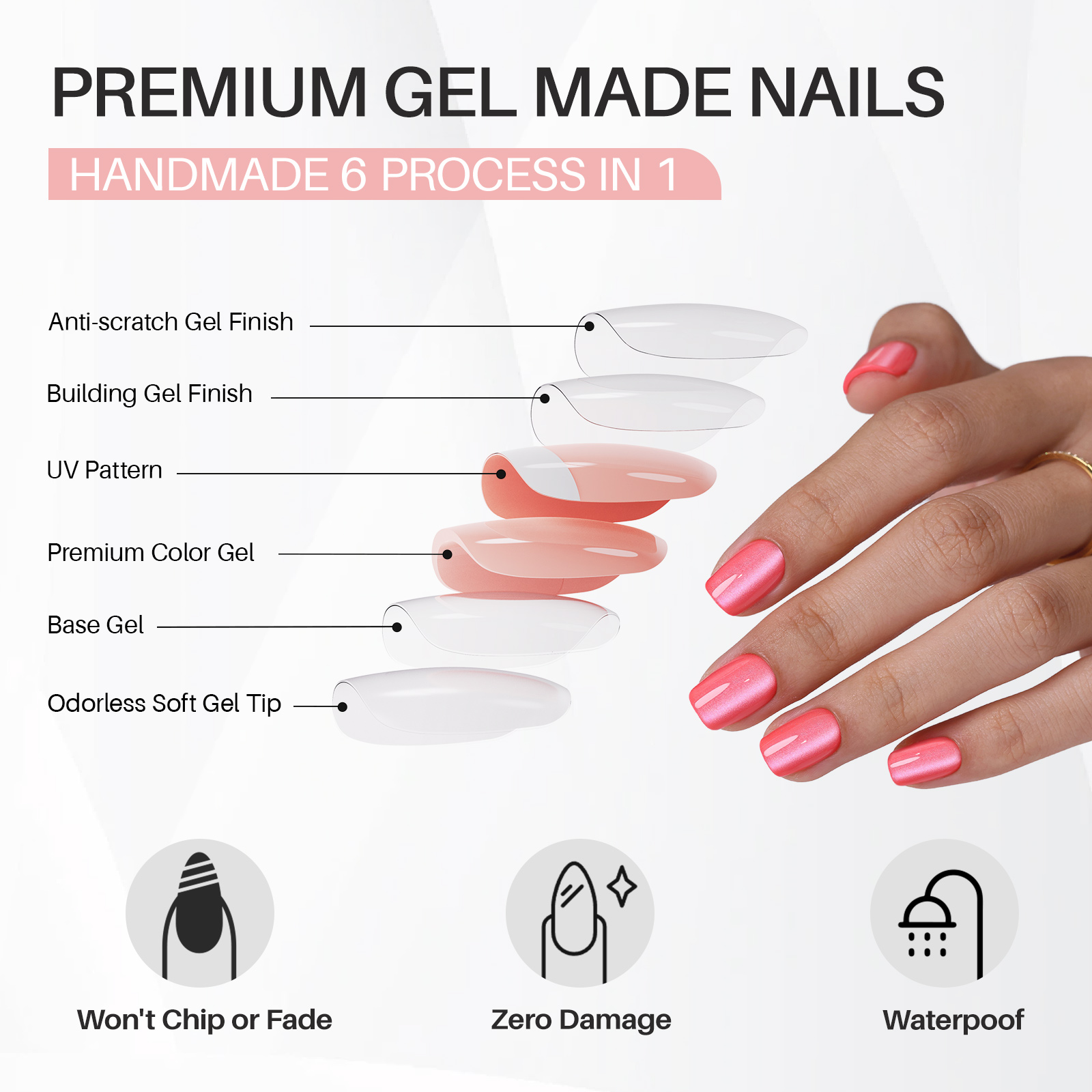 Pink Cat Eye Soft Gel Press-On Nails: Set of 32 Reusables + Adhesive | Variety Pack Available