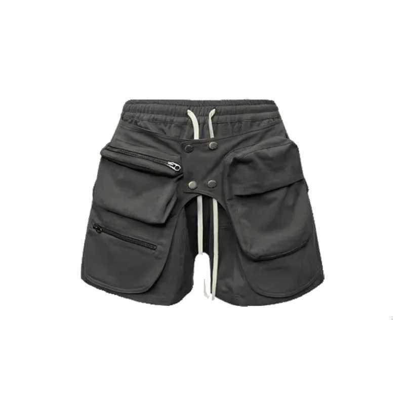 Mauroicardi Spring Summer Cool Loose Casual Soft Grey Cotton Cargo Shorts for Men Drawstring Elastic Waist Luxury Clothes 2024T251015