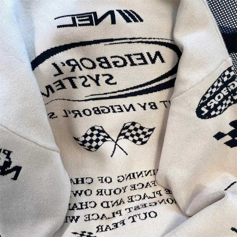 American High Street Retro Oversize Racing Sweater for Men Women Autumn Winter Bf Grunge Torn Hole Knitted Sweater Jacket J251015