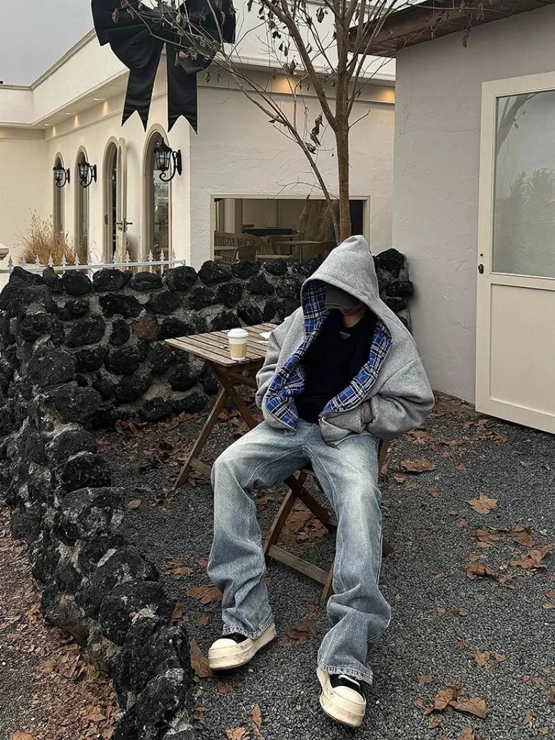 2025 Oversized Reversible Hoodie High Quality Clothing Cotton Hoodie with Plaid Lining Sweatshirt Streetwear 251013