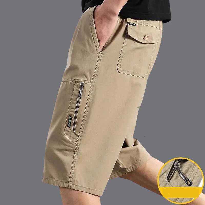 Classic Cargo Shorts Men Zipper Pocket Casual Knee Shorts Loose Straight Cotton Work Shorts Man ClothesT251015