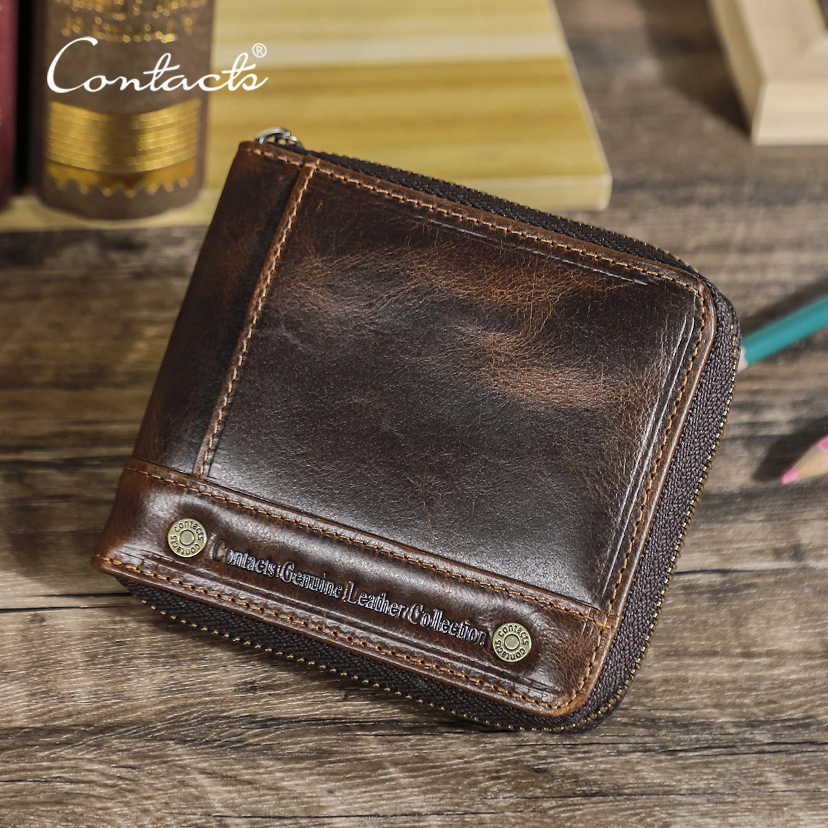 CONTACTS Genuine Leather Short Wallets for Men y ner Zipper Card Holder Coin Purse Money Clip Male Pocket Mini Wallet 251014