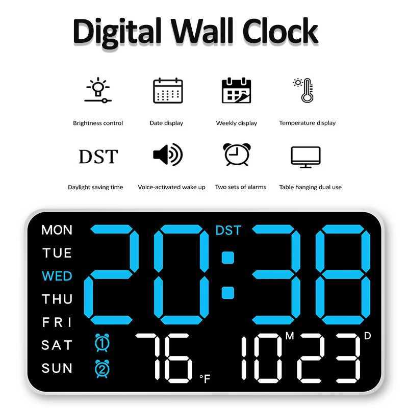 LED Digital Wall Clock Voice Control Temperature Date Week Display Brightness Adjustment 1224H Electronic Clock Home Decor C251015