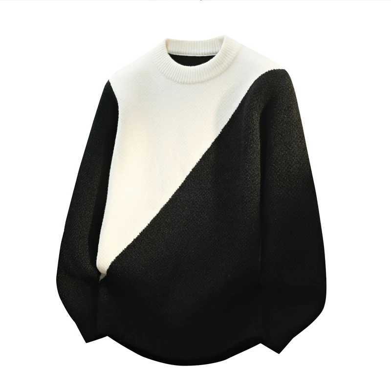 Simple Style Pullover Cardigan Male 2025 New Patchwork Design Knit Sweater Autumn Winter Multi Size Oversized Clothing for Man J251015