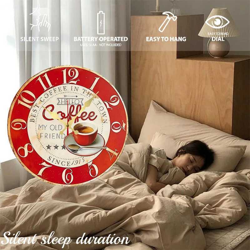 Coffee Themed Wooden Round Silent Hanging Wall Clock Suitable For Living Room Office Study Room Bedroom Home Decoration C251015