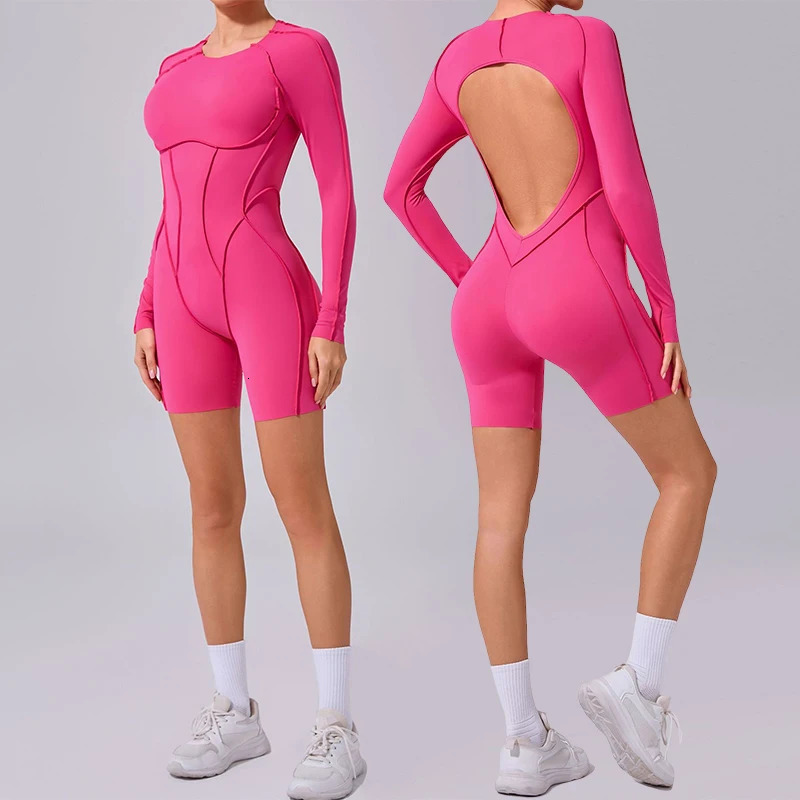 Hearuisavy 2025 Style Workout Jumpsuit Gym Yoga Clothes Sportswear Women Short Sports Jumpsuit Long Sleeves Fitness Overalls 251011