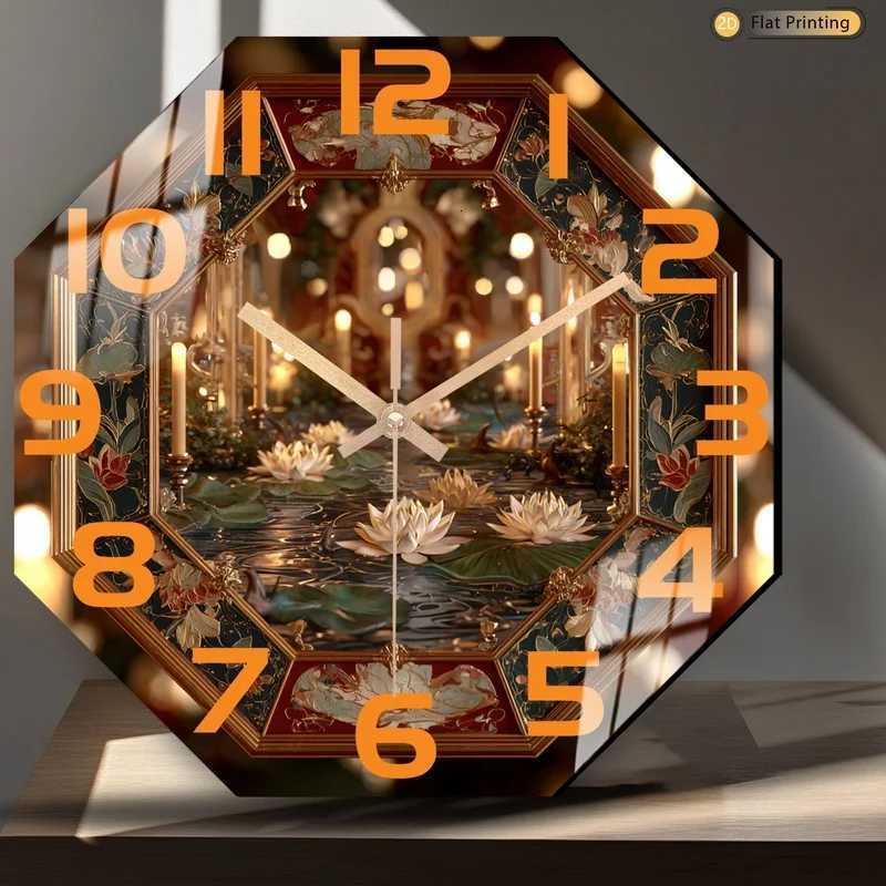 1pc Rich in Lotus Flowers Candlelight Octagonal Wall Clock for Living Room and Office Ideal Christmas and New Year Gifts C251015
