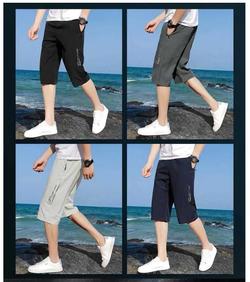 Mens work pants knee length pants zippered pockets summer shorts hiking and jogging elastic waist sportswearT251015