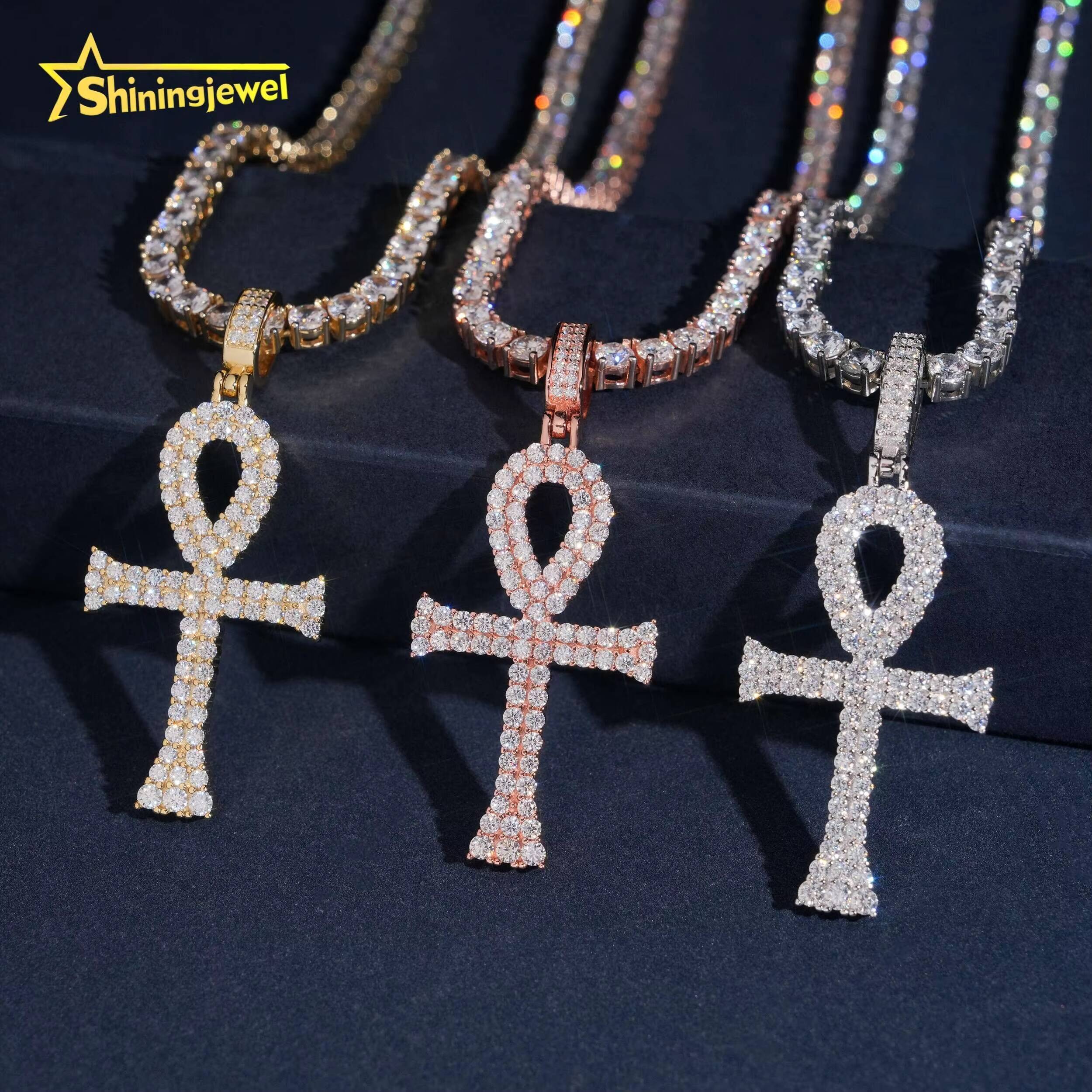 GRA Certificate Ready to Ship 925 Sterling Silver Hip Hop Allah Mens Moissanite Cross Pendant