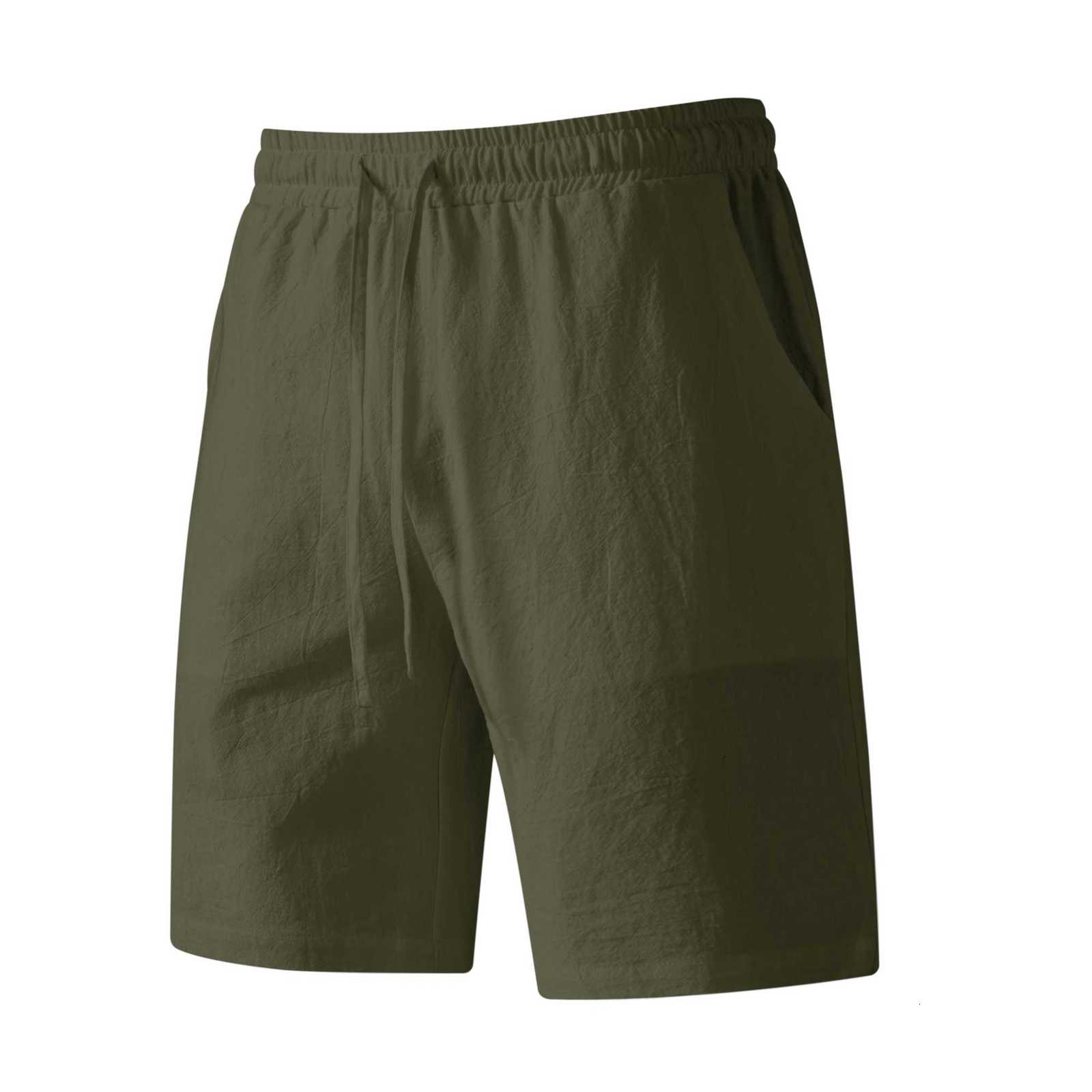 New Mens Summer Shorts with Pockets and Laces Solid Color Cotton and Linen Comfortable Breathable Outdoor Fashion BreathableT251015
