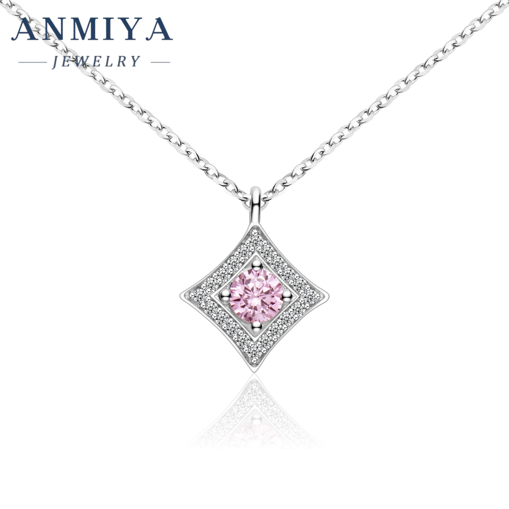 New Arrival Round Brilliant Cut Ice Cubic Zirconia 925 Sterling Silver Pendant Trendy Pink Necklace for Anniversary