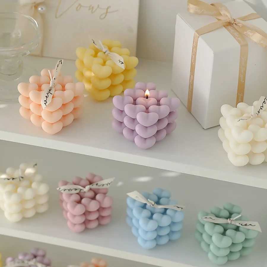 1pc Pastel Heart Cube Soy Wax Scented Candles for Romantic Gifts Aesthetic Home Decor Valentines Day Wedding Decorations C251015