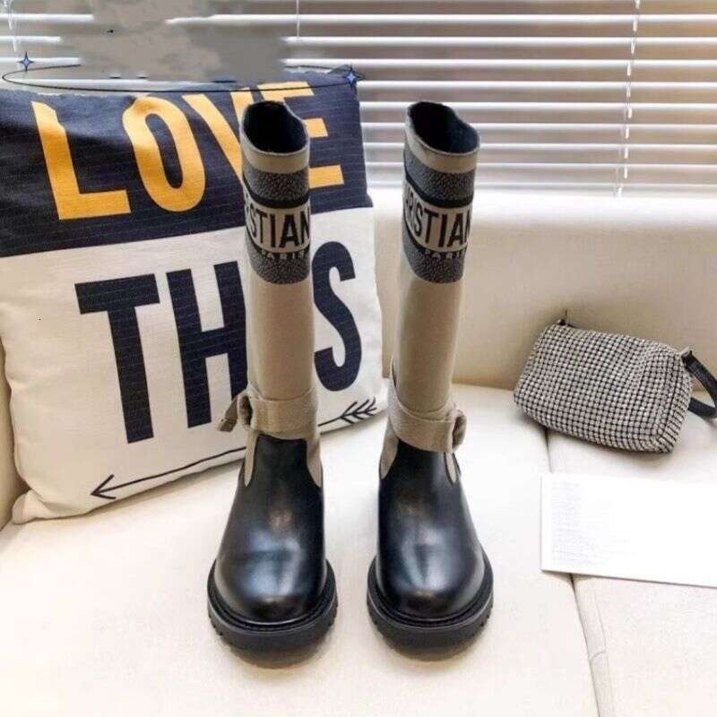 Embroidered Letter Long 2025 Autumn Winter New High Tube Thick Sole Petite Over-The-Knee Riding Boots