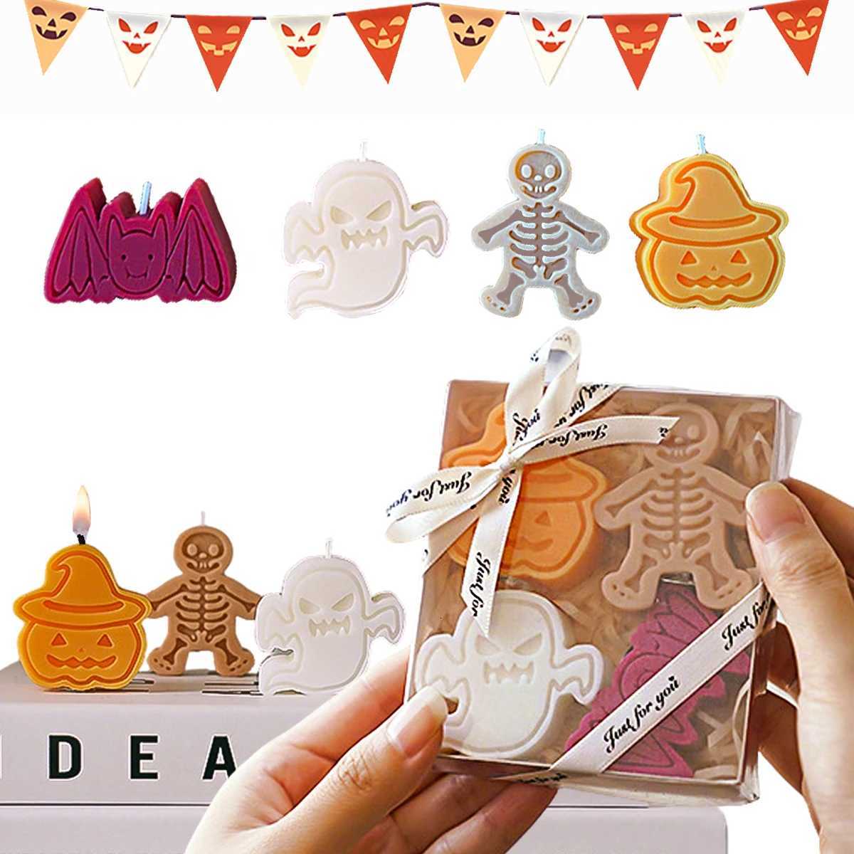 Halloween Scented Candle Gift Pumpkin Bat Ghost Skeleton Shape Aromatic Candle Fragrance Souvenir Party Ornaments 4 Piecesbox C251015