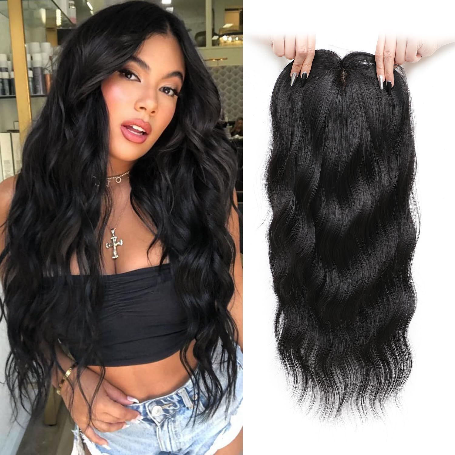 Eight-Character Liu Hai Water Wave Hairpiece Hair Toppers for Women Covering Gray Hair High-Temperature Silk Long Curly Hair