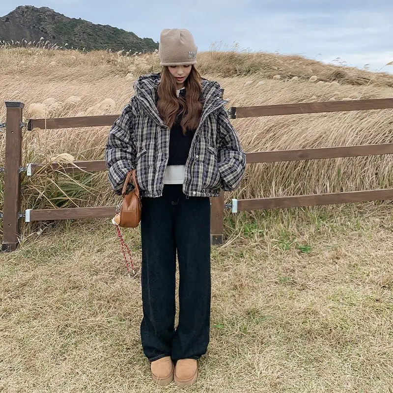 Retro Plaid Short Down Cotton Jacket for Petite Women in Winter Highend Cotton Jacket 251011