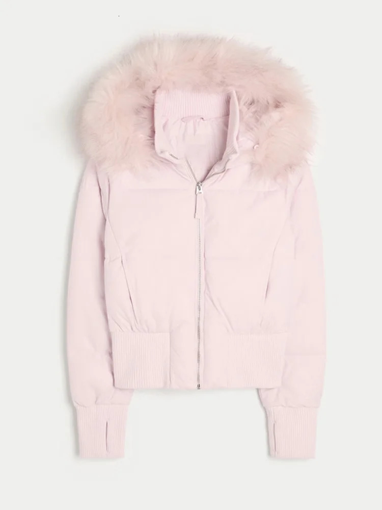 Fashion Womens Faux Fur Hooded Quilted Coat Winter Full Sleeve Zipper Pocket Cropped Jacket Chic Lady Padded Outerwear 251015